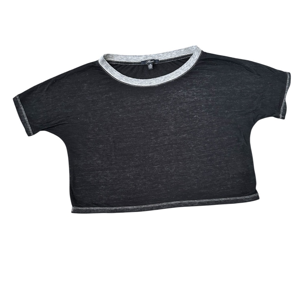 Mavi Black and Gray Short Sleeve Crop Tee XS